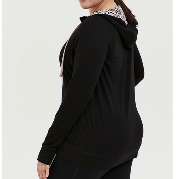 Torrid Women’s Zip Up Black & Leopard Relaxed Active Hoodie Sweater Size 1X - Picture 2 of 9